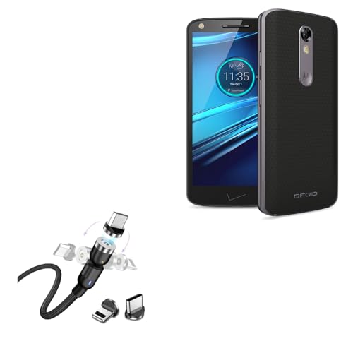 BoxWave Cable Compatible with Motorola Droid Turbo 2 - MagnetoSnap AllCharge Cable, Magnet Charging Cable USB Type-C Micro USB - Jet Black