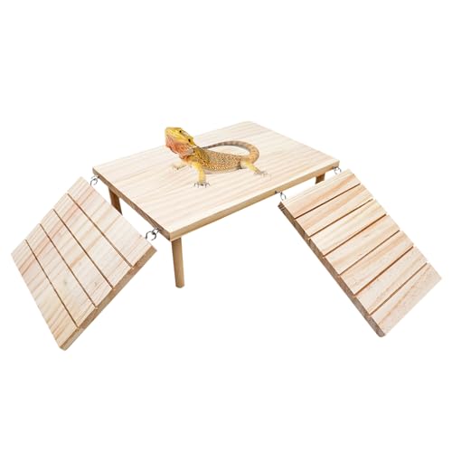 Bearded Dragon Basking Platform, Wooden Reptile Cave Hideout with Climbing Ramp, Aquariums & Terrariums Accessories for Bearded Dragons Leopard Geckos Lizards Turtles Hamsters