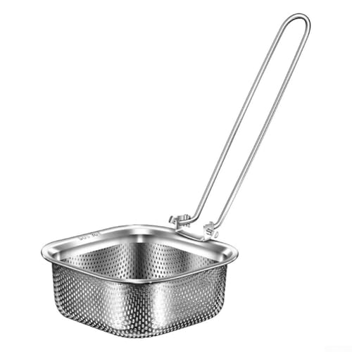 Honseadek Filtro per friggere con manico lungo, cucchiaio pieghevole in acciaio inossidabile 304, rotondo e quadrato, schiumarola antiruggine per pentole calde, colino pieghevole (quadrato)