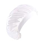 beauty YFJH Soft Satin Silk Salon Bonnet Night Sleeping Wide Band Hat Hair Loss Cap for Women White