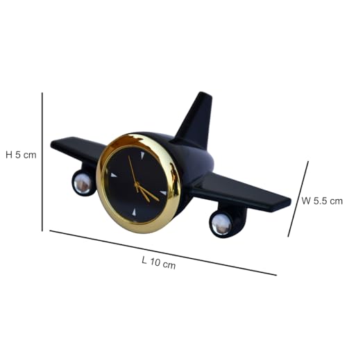 Image of Saugat Traders Airplane Table Clock Showpiece - Analog Aeroplane Clock for Office Desk, Study Table - Corporate Gift for Client, Employees, Men, Boys (Black), Stainless Steel, 10x5 Cm