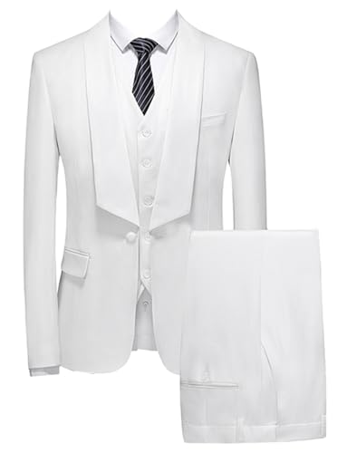 Men's Three Pieces Groom Suit Shawl Lapel Jacket Single Breasted Vest Pants for Prom Business
