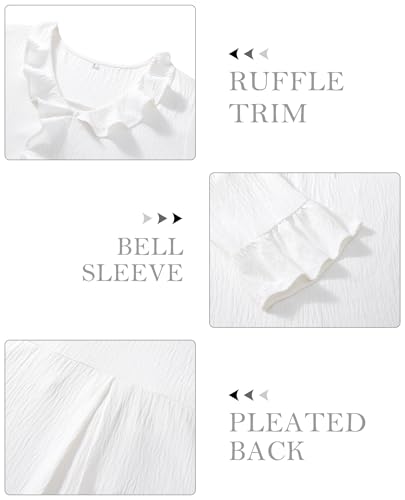 siliteelon White Blouse for Women Dressy Casual 3/4 Sleeve Ruffle Bell Top Ladies Business Formal Work Shirt Spring Trendy 2026