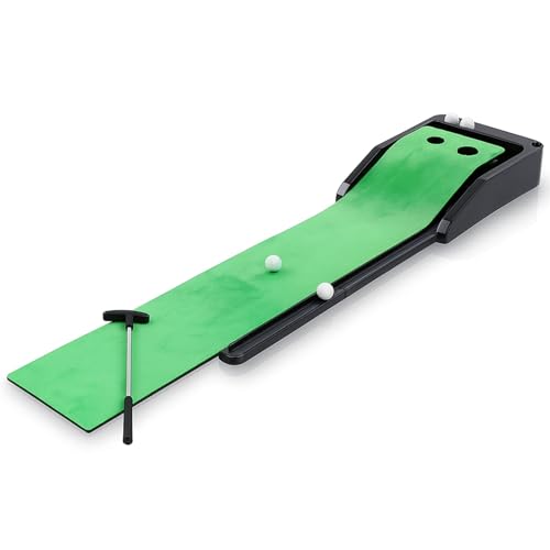 Putting Green Mat with Auto Ball Return System, Desktop Club Putter Trainer Rubber Base Club Ball Putting Practice Set for Home Office Backyard Indoor Outdoor Use