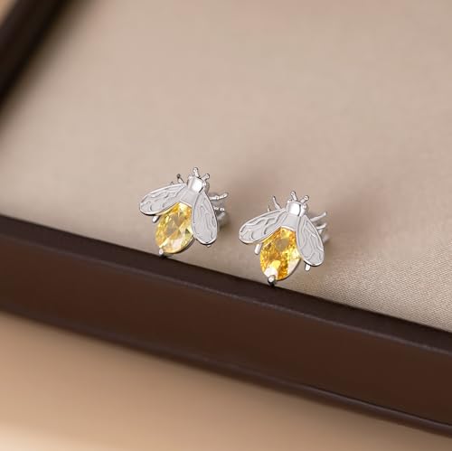 SLUYNZ Solid 925 Sterling Silver Bee Earrings Stud for Women Teens Crystal Bee Stud Earrings4