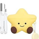 Cute Case Compatible with AirPods 4 Case Cover 2024,Kawaii Funny 3D Cartoon AirPods 4th Genaration Case,Star Shape Silicone Protective Cover with Cleaner Kit and Keychain for Women Girls(Yellow)