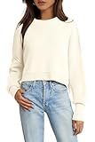 LAMISSCHE Womens Oversized Cropped Sweater Chunky Cable Knit Jumper Cozy Ribbed Batwing Sleeve Pullover Tops(01-Cream,XL)
