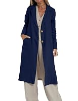 IDEALSANXUN Womens Long Linen Blazer Jackets Casual Lightweight Trench Coat, Navy, M