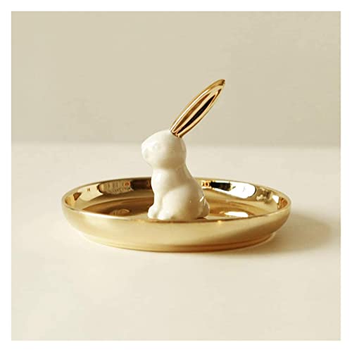 Statuette décoration salon dorée et vide-poche céramique pour bague - 4