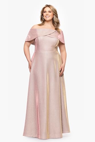 Image of Betsy & Adam Women's Betsy & Adam Women's Galaxy Glitter Straight Neck Off The Shoulder Floor Length Dress