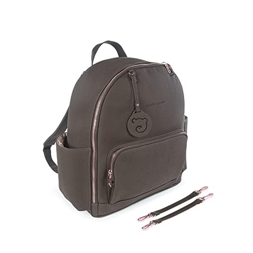 Pasito a Pasito 75564. Mochila London. Bolsa Pañalera Amplia para Silla de Paseo. Diseño Cómodo y Versátil con Asas Cortas para Colgar del Cochecito o Correas para Llevar a la Espalda. Marrón, Coffee