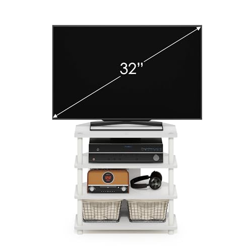 Furinno ECON TV Stand, 4-Tier Corner Petite Entertainment Center, Open Frame TV Console for TV up to 32 Inch, Easy Assembly, for Living Room, Bedroom, White - image 3