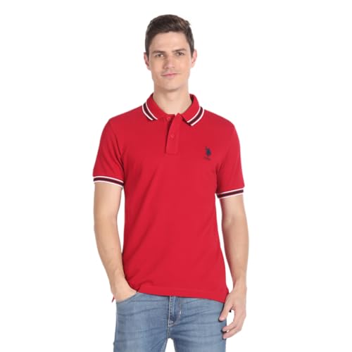 Image of U.S. Polo ASSN. Solid Slim Fit Polo T Shirts for Men - 100% Cotton, Half Sleeves Mens Tshirt