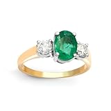 Jewelco London 18ct Gold 4 Claw Set G SI1 0.48ct Diamond and Oval Green 1.2ct Emerald Trilogy Ring 8mm