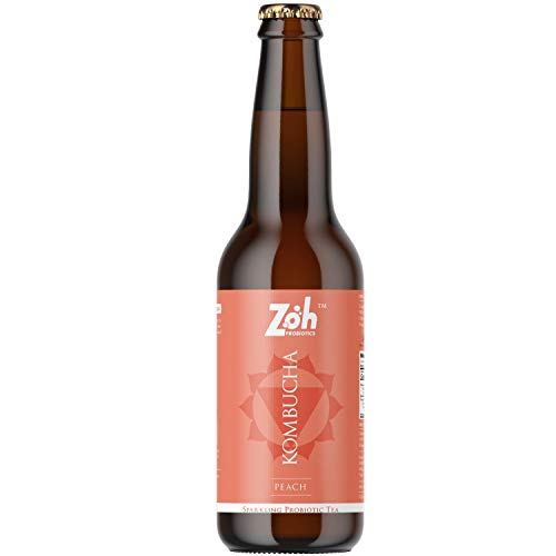 Image of Zoh Probiotics Peach Kombucha | Tea with Living Probiotics, detoxifying acids, and digestive enzymes. Raw, unfiltered, and unpasteurized with Mother. Made with real peaches (330 ml, Pack of 6)