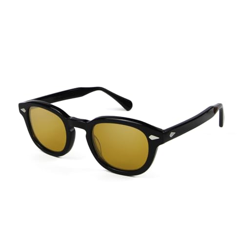 Lunettes de soleil rondes en acétate noir et orange pour homme et femme