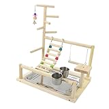 Sacolin Parrot Playstand, Climbing Ladder & Swing,14.6 X 10.2 X 17.3 in, Natural Wood