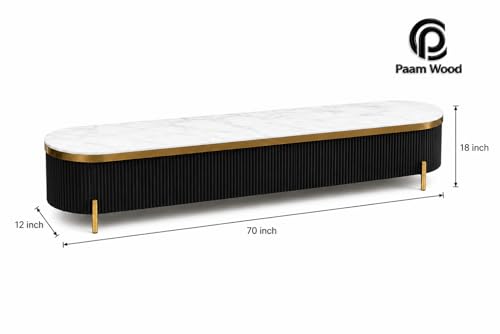 Image of Mazzo Modern TV Unit /Console - 70 inchx12 inchx18 inch White Marble Top with Golden Acrylic, Waterproof Plywood & Charcoal Louvers - Media Cabinet | Modern TV Stand Console Without Storage (Black)