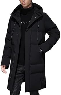 Gihuo Mens Long Puffer Jacket Winter Warm Hooded Outerwear Quilted Jacket Zip Up Padded Coats Outerwear