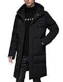 Gihuo Mens Long Puffer Jacket Winter Warm Hooded Outerwear Quilted Jacket Zip Up Padded Coats Outerwear(Black-Medium)