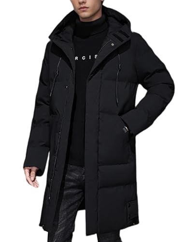 Image of Gihuo Mens Long Puffer Jacket Winter Warm Hooded Outerwear Quilted Jacket Zip Up Padded Coats Outerwear(Black-Medium)
