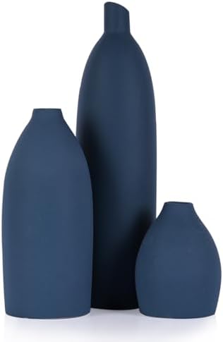 Ceramic Vase Set of 3 - Modern Coastal Rustic Home Decor Flower V...