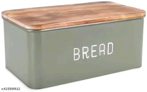 Image of Metal Bread Box Set | Airtight Bread Storange Box For Kitchen Bread Dispenser Food Grade Storage Box with Wooden Lid - 4 litre