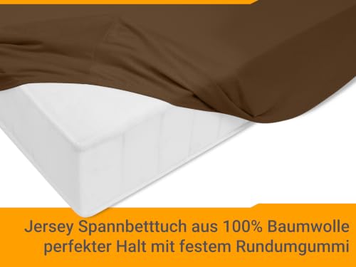 npluseins Jersey Spannbetttuch Baumwolle, 120x200 cm, Schokobraun – Ansicht 4