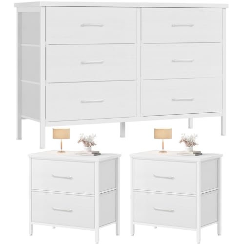 KAI-ROAD Dresser and Nightstand Set 3 Piece White Dresser with 6...