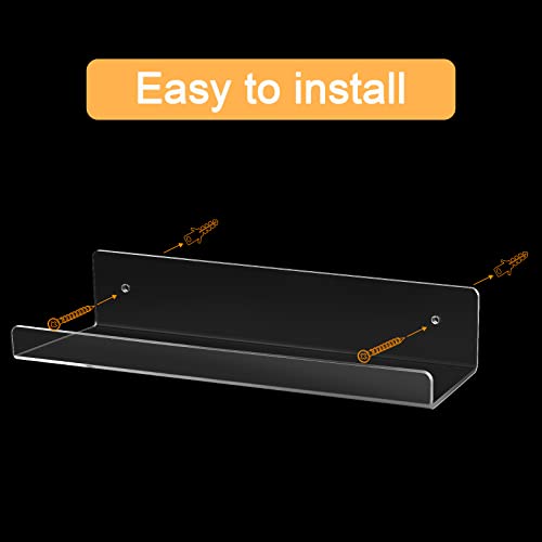 Juoifip Clear Acrylic Floating Shelves 2 Pack, 15” Modern Acrylic Picture Display Shelves, Wall Mounted Storage Shelf For Home, Kitchen,Office, Invisible Kids Bookshelf Spice Rack #TOP5