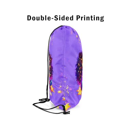 Image of jejeloiu Cute Black Drawstring Backpack 13x15.7inch African American Waterproof Gym Drawstring Bags Music Sports String Backpack Beach Swim Travel Bag Sackpack(No Glitter
