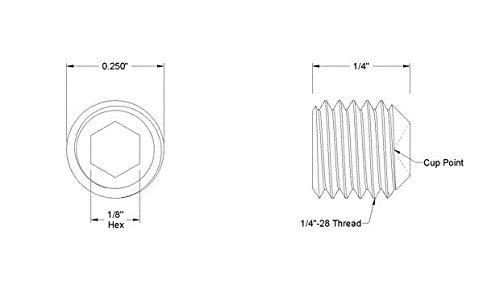 1/4-28 x 1/4 Inch Hex Drive Cup Point Grade 18-8 Stainless Steel Socket Set Screw 50 Pack