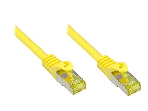 Good Connections RJ45 Ethernet LAN Patchkabel mit Cat. 7 Rohkabel und Rastnasenschutz RNS, S/FTP, PiMF, halogenfrei, 500MHz, OFC, 10-Gigabit-fähig (10/100/1000/10000-Base-T Ethernet Netzwerke) - z.B. für Patchpanel, Switch, Router, Modem - gelb, 2 m