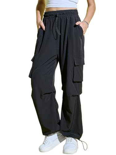 Image of Buynewtrend Women Loose Fit Parachute Trousers | High Waist Cargo Trouser Pant