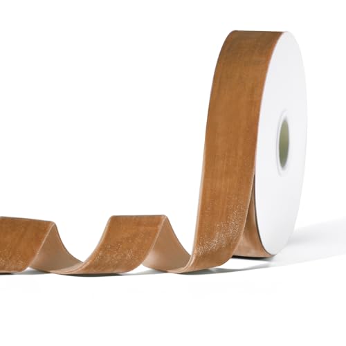 Golden Brown Velvet Ribbon for Gift Wrapping, Trimming Ribbon for Christmas DIY Craft Wedding Floral Holiday Valentine's Day Decoration Choker Hair Bow Hat Wreath Making, 1