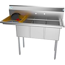 KoolMore 3 Compartment Stainless Steel NSF Commercial Kitchen Sink with Drainboard - Bowl Size 12" x 16" x 10",Silver
