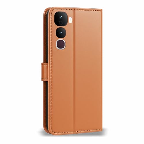 Image of AIBEX Shock Proof Flip Compatible for Vivo Y400 Pro 5G Flip Cover Leather Finish | Inside TPU with Card Pockets | Wallet Stand | Complete Protection Flip Case - Brown