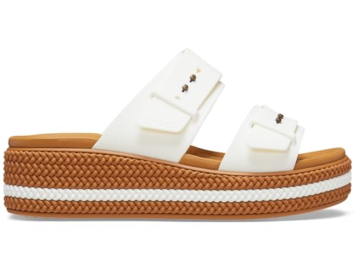 Image of Crocs Women's Brooklyn Buckle Low Wedge Sandal, Chalk