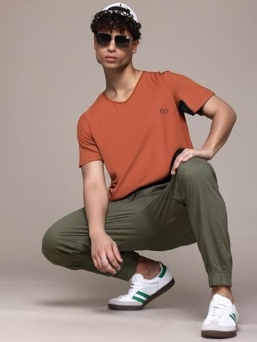 Image of Mack Jonney Regular Solid Cotton Blend V Neck T Shirt for Men