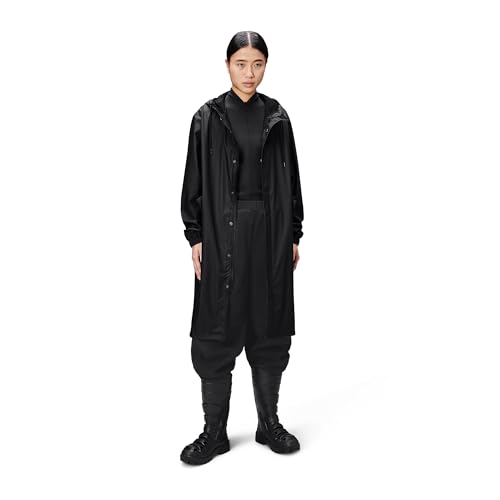 Image of RAINS Fishtail Parka - Waterproof Longline Raincoat, Men and Women | Waterproof PU parka for men and women; 5000 mm water column, welded seams, fishtail hem, hood, windproof, longline coverage