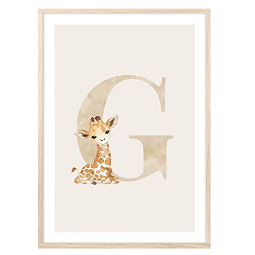 MeinBaby123® Poster en lettres DIN A4 pour chambre d'enfant fille et garçon | Décoration de chambre de bébé | Images pour chambre d'enfant | Idées cadeaux pour naissance | Initiale G (girafe) Cover