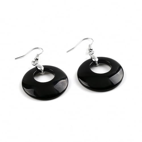 Boucles d'oreilles creuses en oeil de tigre et onyx naturel