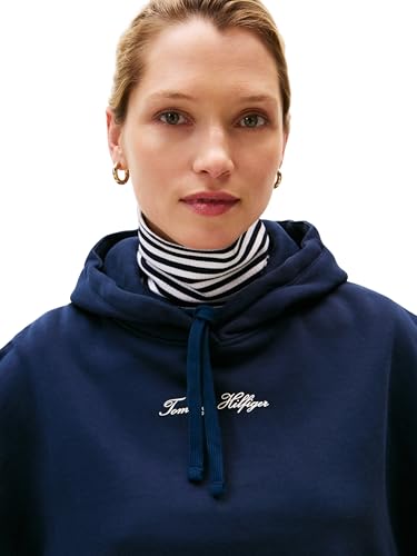 Tommy Hilfiger Damen Hoodie Classic Script Fleece mit Kapuze, Blau (Dark Night Navy), XXS – Ansicht 3