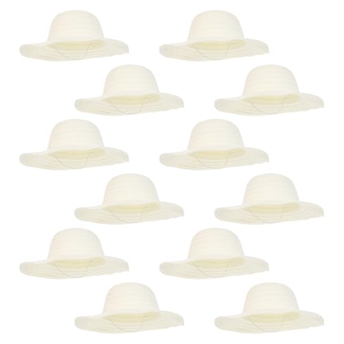 Chapeaux de paille loisirs créatifs adultes lot de 12 beige