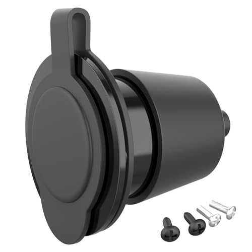 Image of RV Flanged Outlet with 15 Amp 120-125 Volt, Round Waterproof Cover, 2 Pole-3 Wire, NEMA 5-15 Truck Bed Outlet Commercial and Industrial Grade