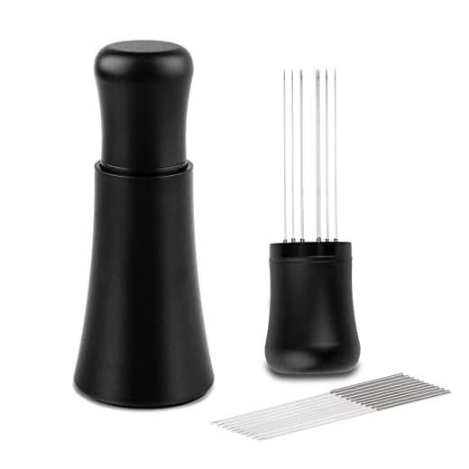 WDT tool, Espresso Distribution tools, 10 x 0.35mm 304 Stainless Steel Needles Installed with 10 Extra needles for Espresso Stirrer Replacement, Aluminum Alloy Handle with Stand (Matte black)