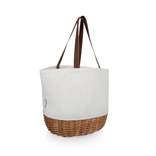 Picnic TIME Promenade Picnic Basket for Set 2, Stylish Canvas Tote Bag with Handwoven Wicker Bottom and Leatherette Strap, Wicker Basket with Handle for Two, (Beige Canvas) - Thumbnail 4