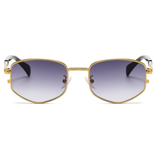 Image of LJCZKA Trendy Square Metal frame Sunglasses for Women Men Retro Polygon Sun Glasses Luxury Classic Shades