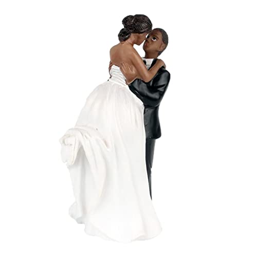 Misppro Figura romántica de resina para tarta de boda, decoración de pareja negra de 5.91 pulgadas