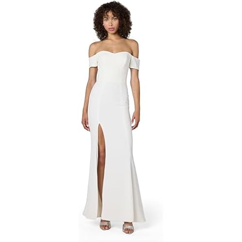 Dress The Population Women's Logan Off Shoulder Sweetheart Bodycon Long Gown Dress W Slit